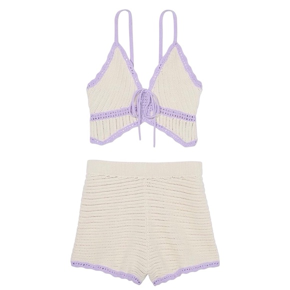 PINK Victoria's Secret Other - PINK Victoria's Secret Crochet Set PJ or Loungewear Cream/Lavender Size-XXL EUC